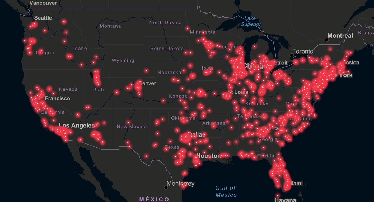 A map of Ring-police parternships in the United States. You can interact with the map here.